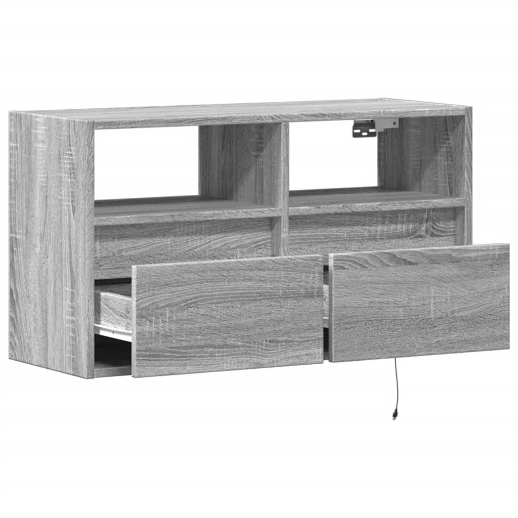 Mobile TV a Parete con Luci LED Grigio Sonoma 80x31x45 cm | homemem39