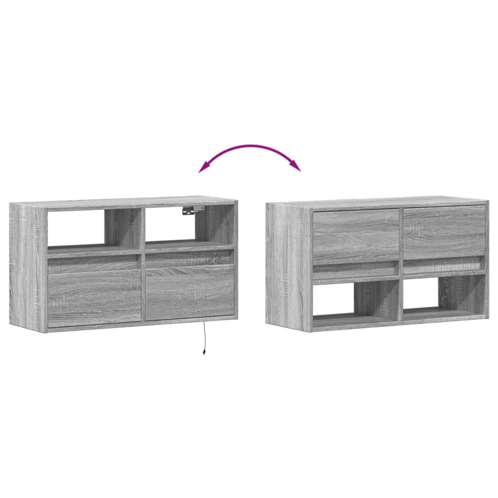 Mobile TV a Parete con Luci LED Grigio Sonoma 80x31x45 cm | homemem39