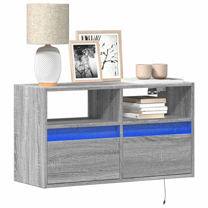 Mobile TV a Parete con Luci LED Grigio Sonoma 80x31x45 cm | homemem39
