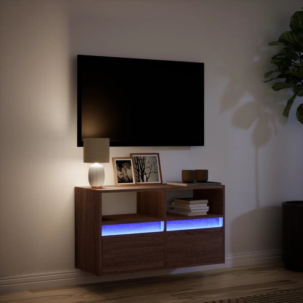 Mobile TV a Parete con Luci LED Rovere Marrone 80x31x45 cm - homemem39