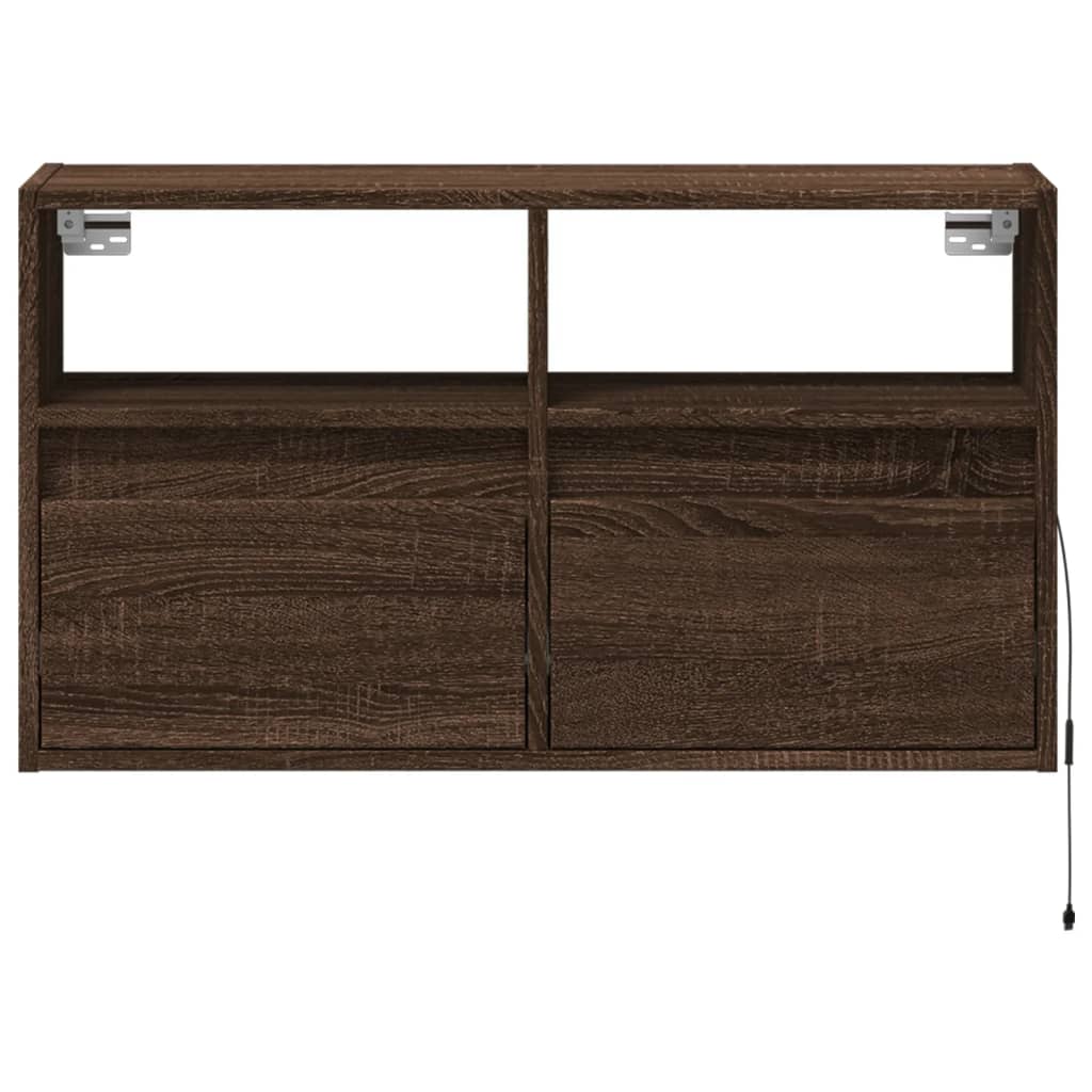 Mobile TV a Parete con Luci LED Rovere Marrone 80x31x45 cm
