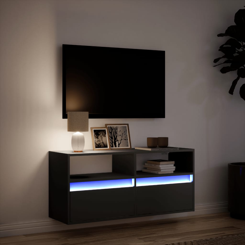 Mobile TV a Parete con Luci LED Nero 100x31x45 cm - homemem39