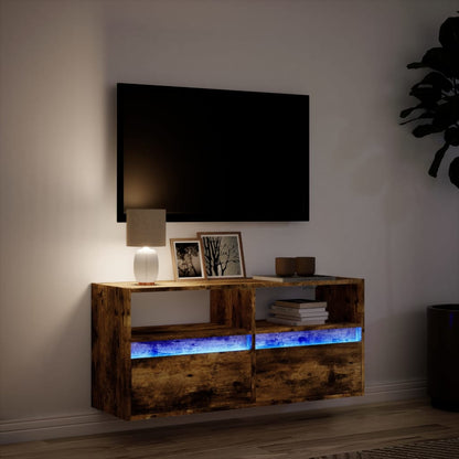 Mobile TV a Parete con Luci LED Rovere Fumo 100x31x45 cm - homemem39