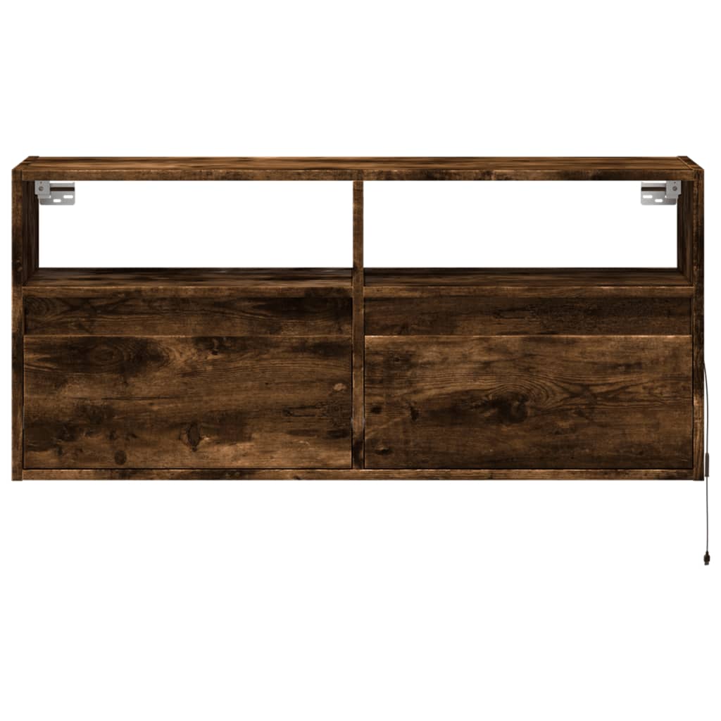 Mobile TV a Parete con Luci LED Rovere Fumo 100x31x45 cm - homemem39