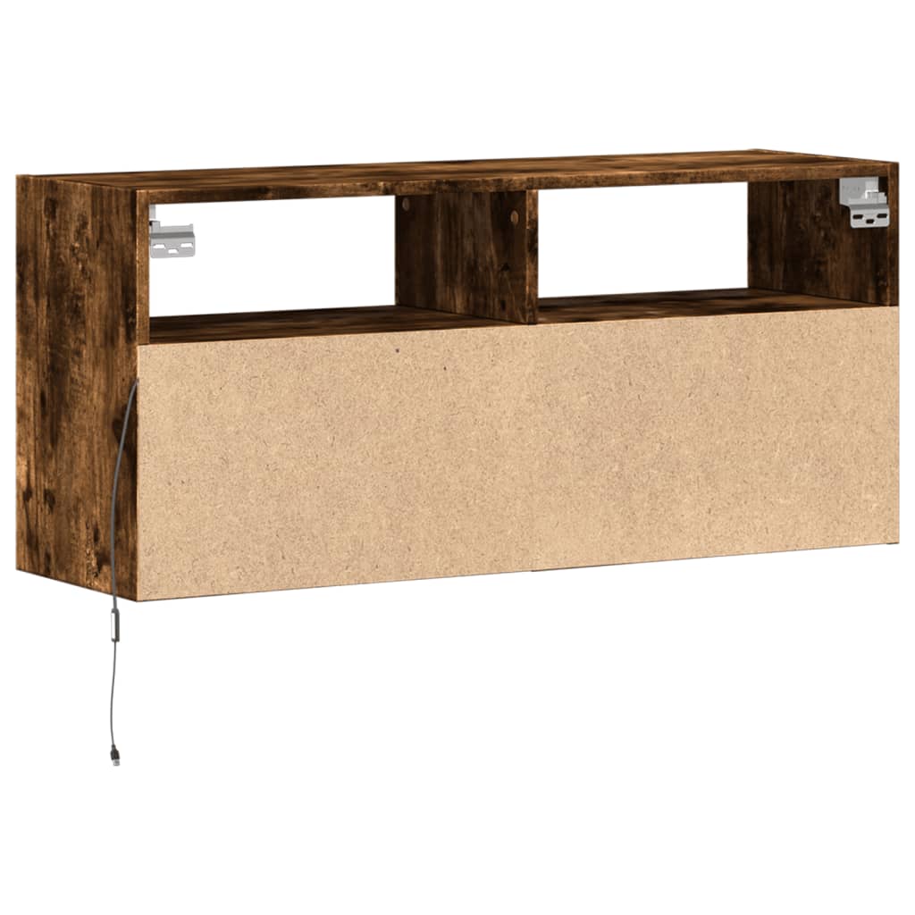 Mobile TV a Parete con Luci LED Rovere Fumo 100x31x45 cm - homemem39