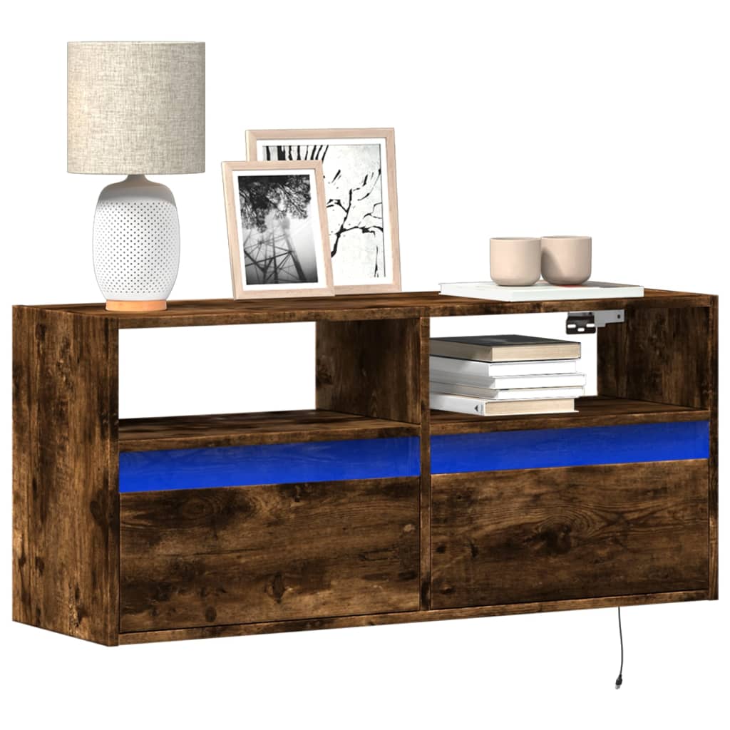 Mobile TV a Parete con Luci LED Rovere Fumo 100x31x45 cm