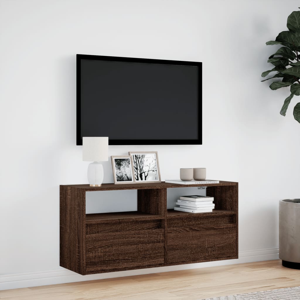 Mobile TV a Parete con Luci LED Rovere Marrone 100x31x45 cm
