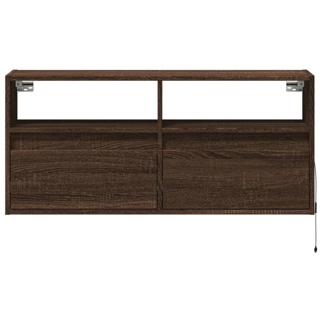 Mobile TV a Parete con Luci LED Rovere Marrone 100x31x45 cm