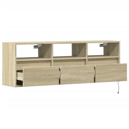 Mobile TV a Parete con Luci LED Rovere Sonoma 130x31x45 cm - homemem39