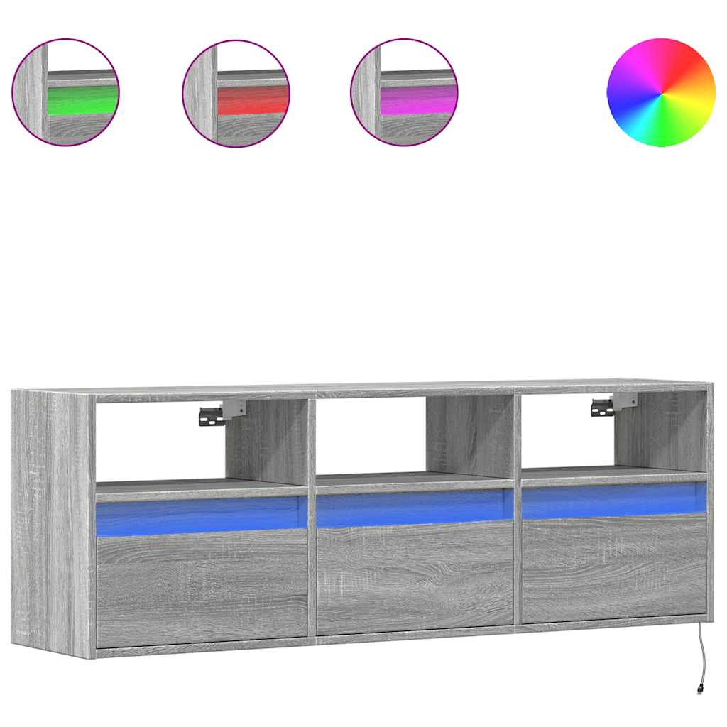 Mobile TV a Parete con Luci LED Grigio Sonoma 130x31x45 cm