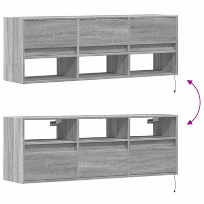 Mobile TV a Parete con Luci LED Grigio Sonoma 130x31x45 cm