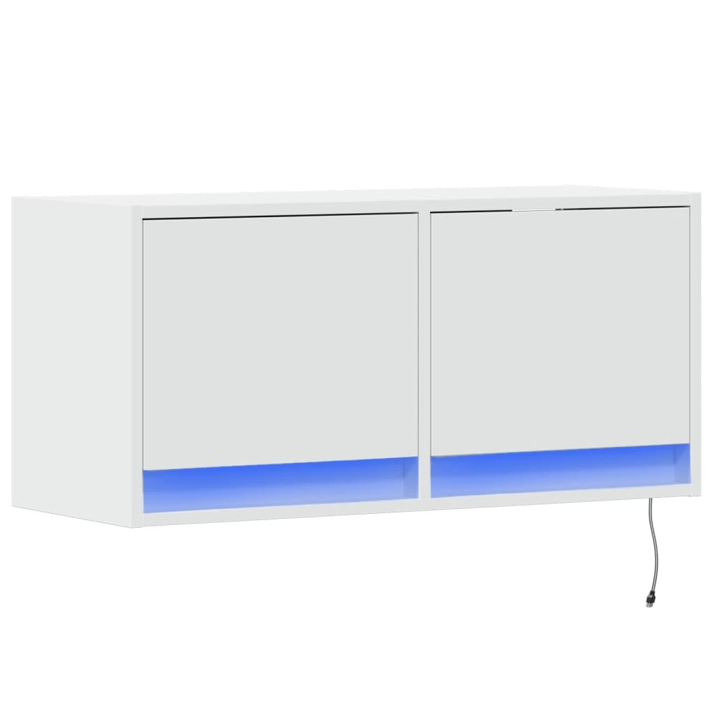 Mobile TV a Parete con Luci LED Bianco 80x31x35 cm - homemem39