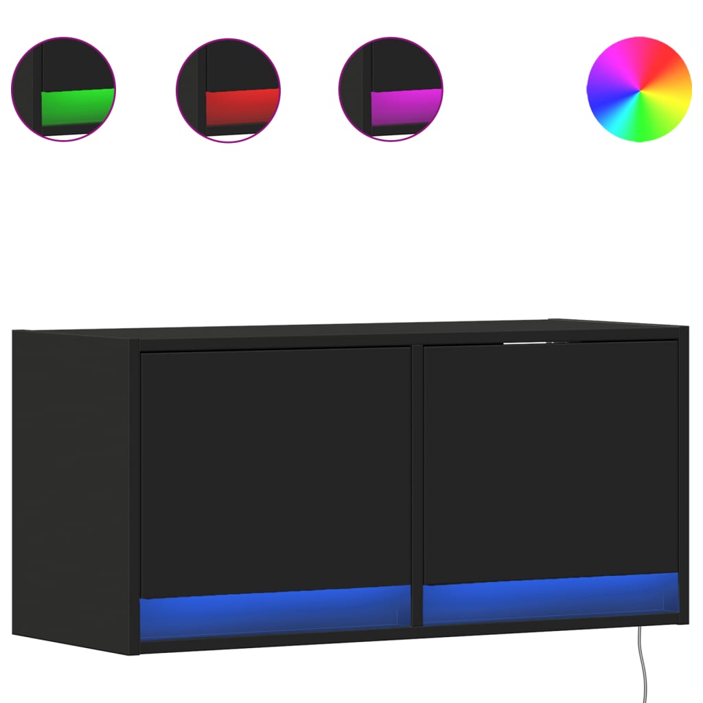 Mobile TV a Parete con Luci LED Nero 80x31x35 cm | homemem39