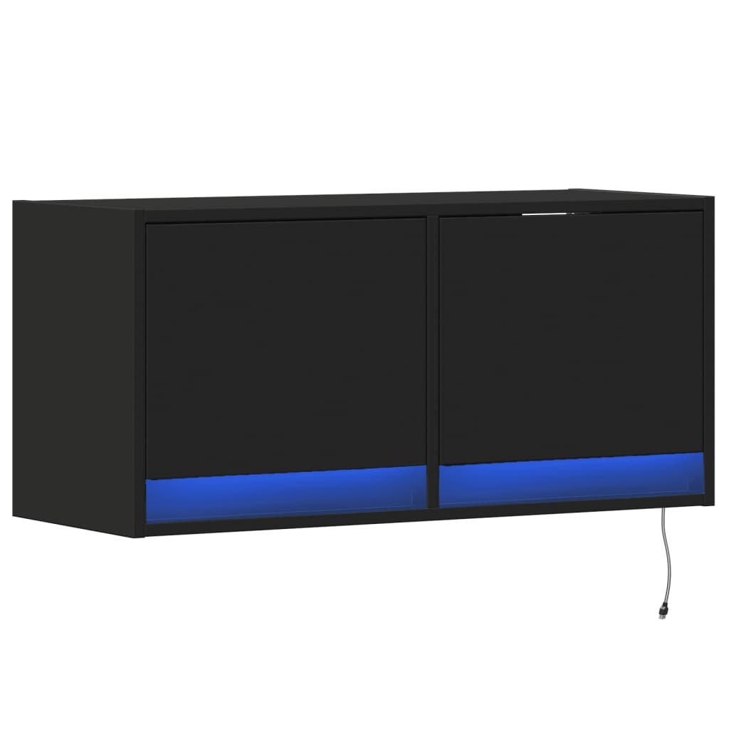 Mobile TV a Parete con Luci LED Nero 80x31x35 cm - homemem39