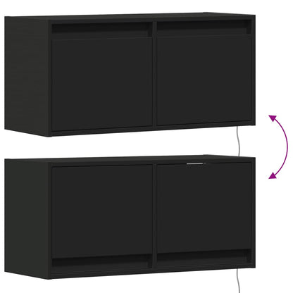 Mobile TV a Parete con Luci LED Nero 80x31x35 cm | homemem39
