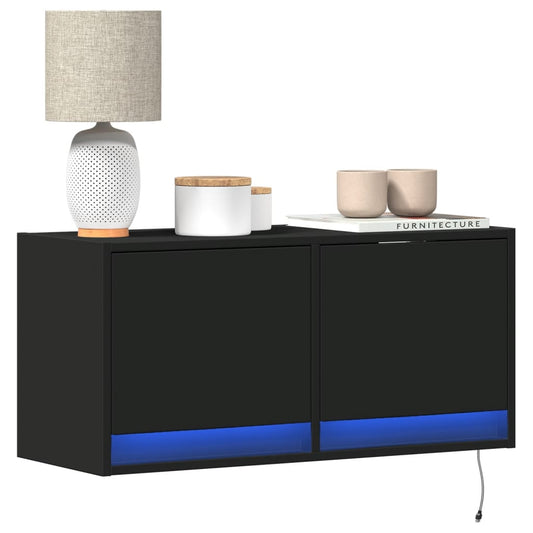 Mobile TV a Parete con Luci LED Nero 80x31x35 cm