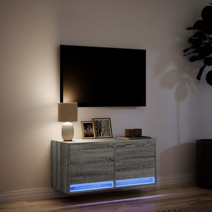 Mobile TV a Parete con Luci LED Grigio Sonoma 80x31x35 cm - homemem39