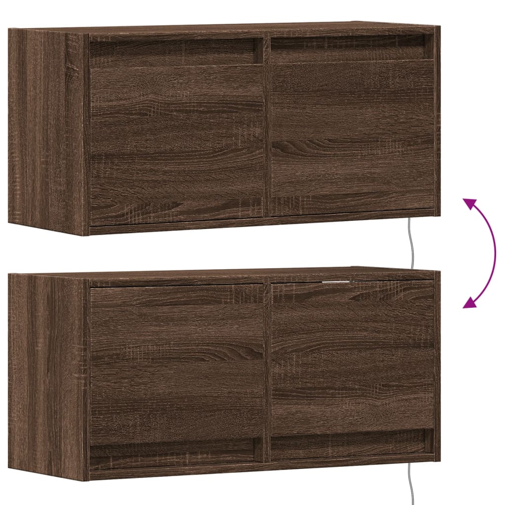 Mobile TV a Parete con Luci LED Rovere Marrone 80x31x35 cm - homemem39