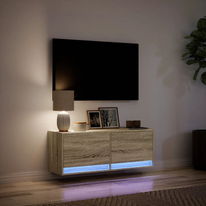 Mobile TV a Parete con Luci LED Rovere Sonoma 100x31x35 cm - homemem39