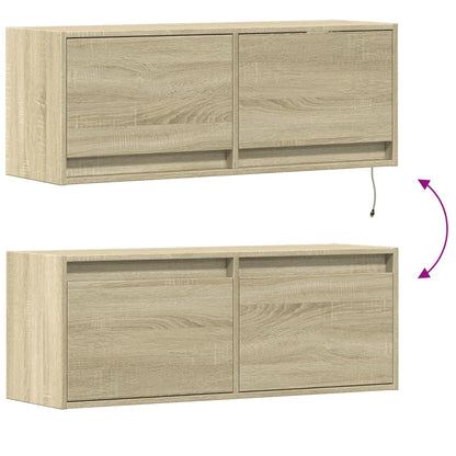 Mobile TV a Parete con Luci LED Rovere Sonoma 100x31x35 cm - homemem39