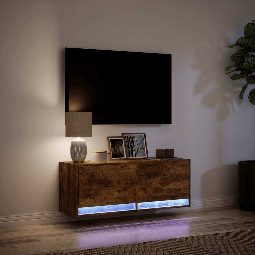 Mobile TV a Parete con Luci LED Rovere Fumo 100x31x35 cm - homemem39