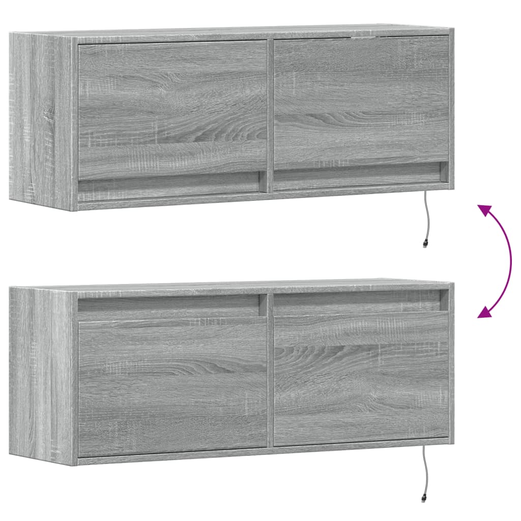 Mobile TV a Parete con Luci LED Grigio Sonoma 100x31x35 cm - homemem39