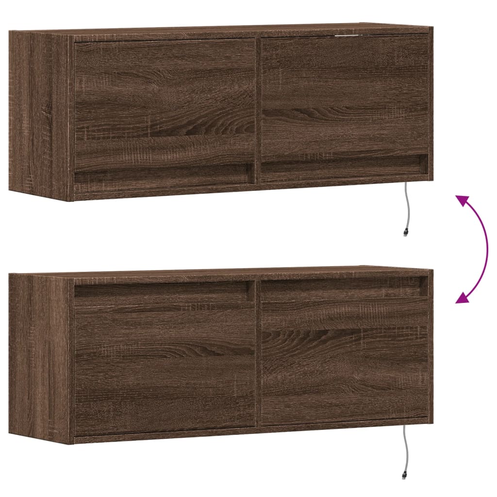 Mobile TV a Parete con Luci LED Rovere Marrone 100x31x35 cm - homemem39