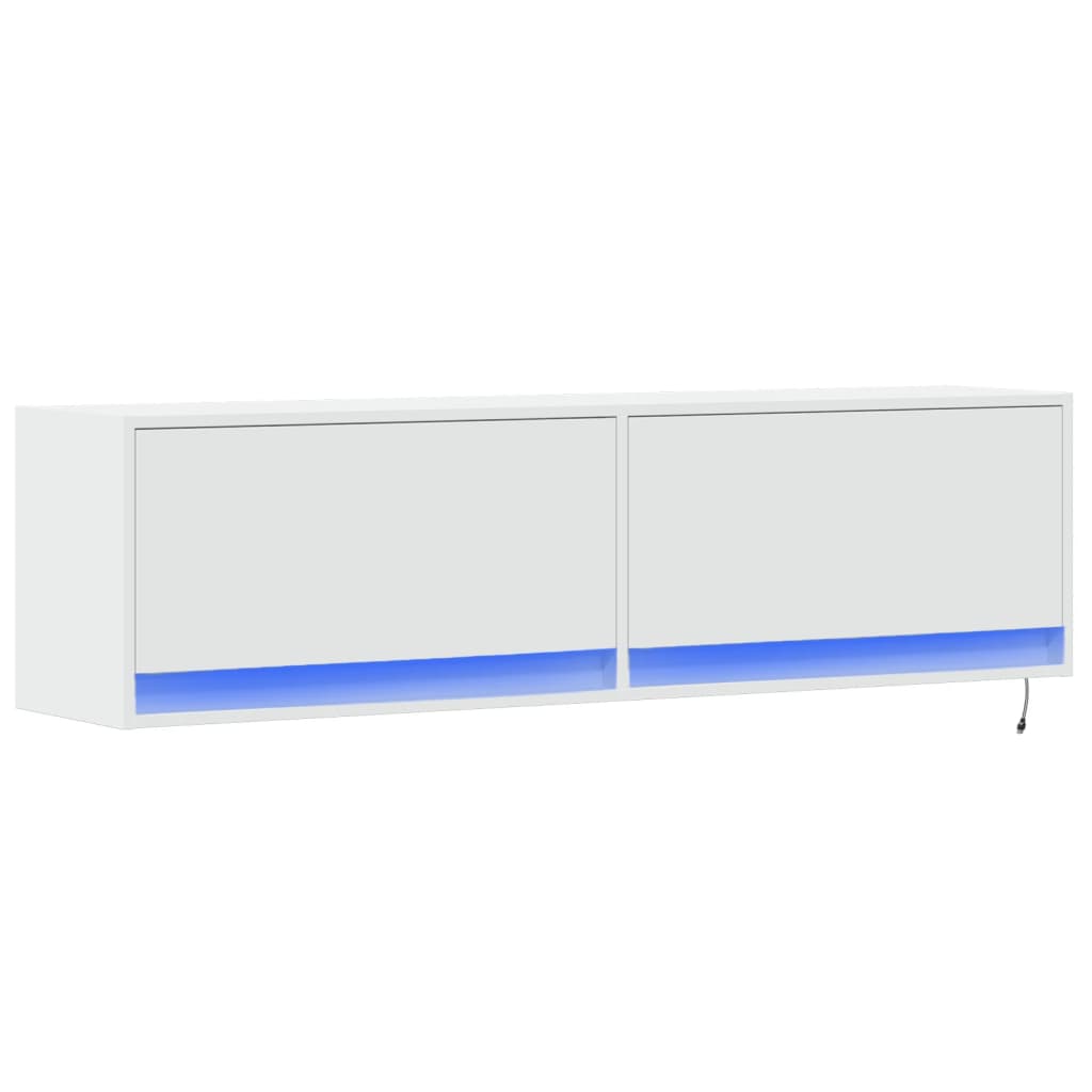 Mobile TV a Parete con Luci LED Bianco 140x31x38 cm - homemem39