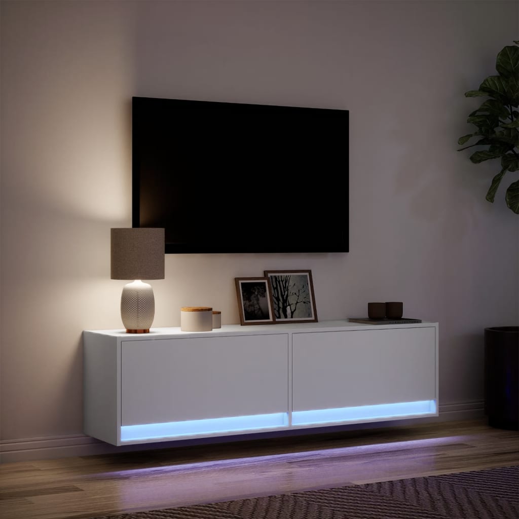 Mobile TV a Parete con Luci LED Bianco 140x31x38 cm - homemem39