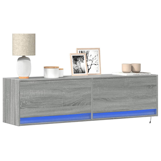 Mobile TV a Parete con Luci LED Grigio Sonoma 140x31x38 cm - homemem39
