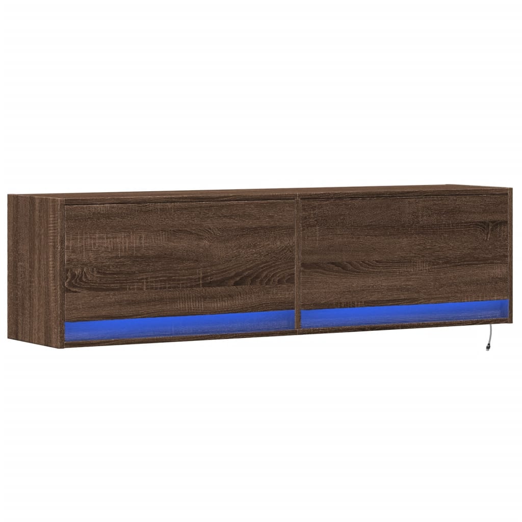 Mobile TV a Parete con Luci LED Rovere Marrone 140x31x38 cm - homemem39
