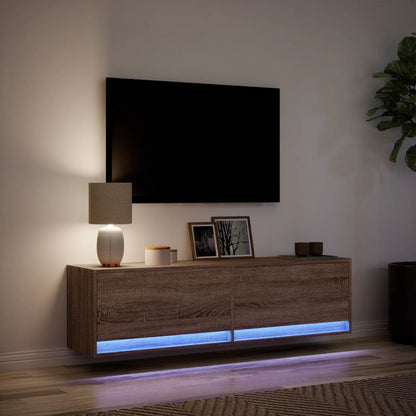 Mobile TV a Parete con Luci LED Rovere Marrone 140x31x38 cm - homemem39