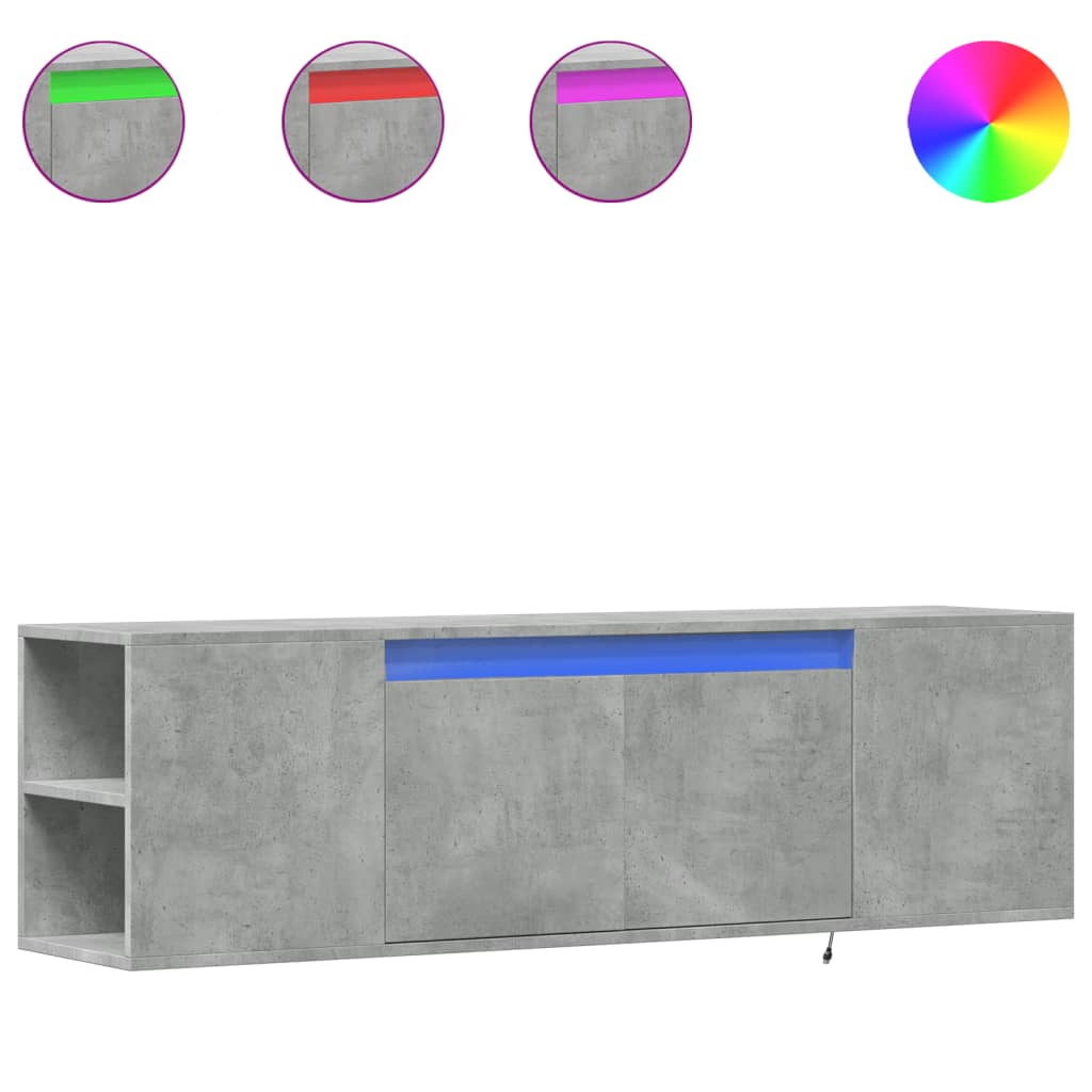 Mobile TV a Parete con Luci LED Grigio Cemento 135x31x39,5 cm