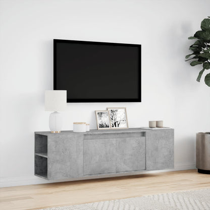 Mobile TV a Parete con Luci LED Grigio Cemento 135x31x39,5 cm