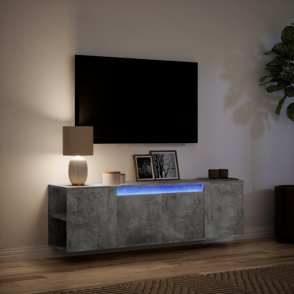 Mobile TV a Parete con Luci LED Grigio Cemento 135x31x39,5 cm - homemem39