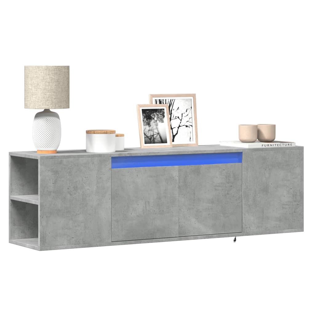 Mobile TV a Parete con Luci LED Grigio Cemento 135x31x39,5 cm