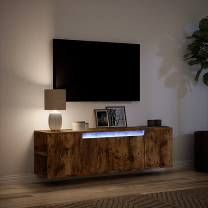 Mobile TV a Parete con Luci LED Rovere Fumo 135x31x39,5 cm - homemem39