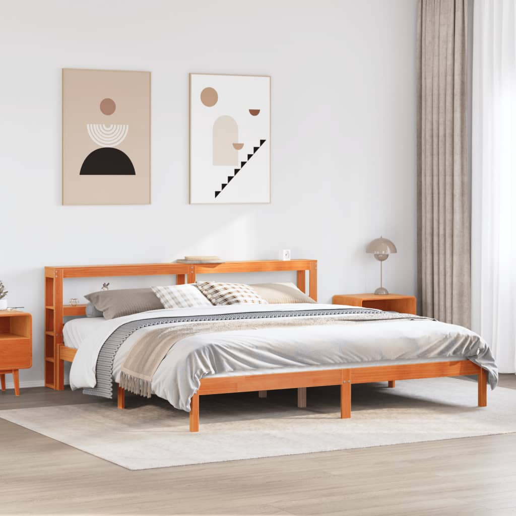 Giroletto con Testiera Marrone Cera 200x200 cm Massello Pino | homemem39