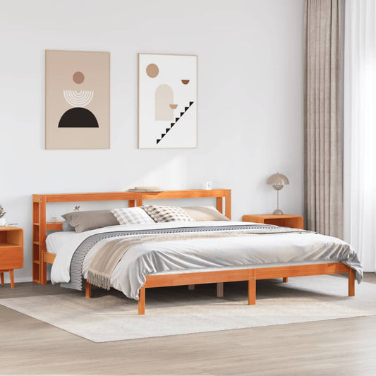 Giroletto con Testiera Marrone Cera 200x200 cm Massello Pino | homemem39