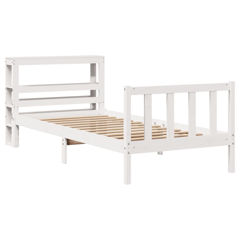 Letto senza Materasso Bianco 75x190 in Legno Massello di Pino - homemem39