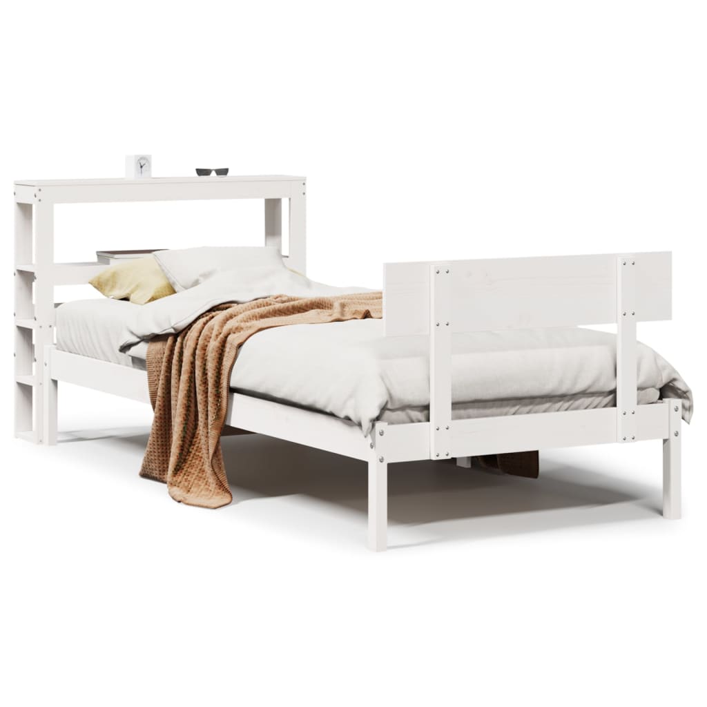 Letto senza Materasso Bianco 90x190 cm in Legno Massello Pino - homemem39