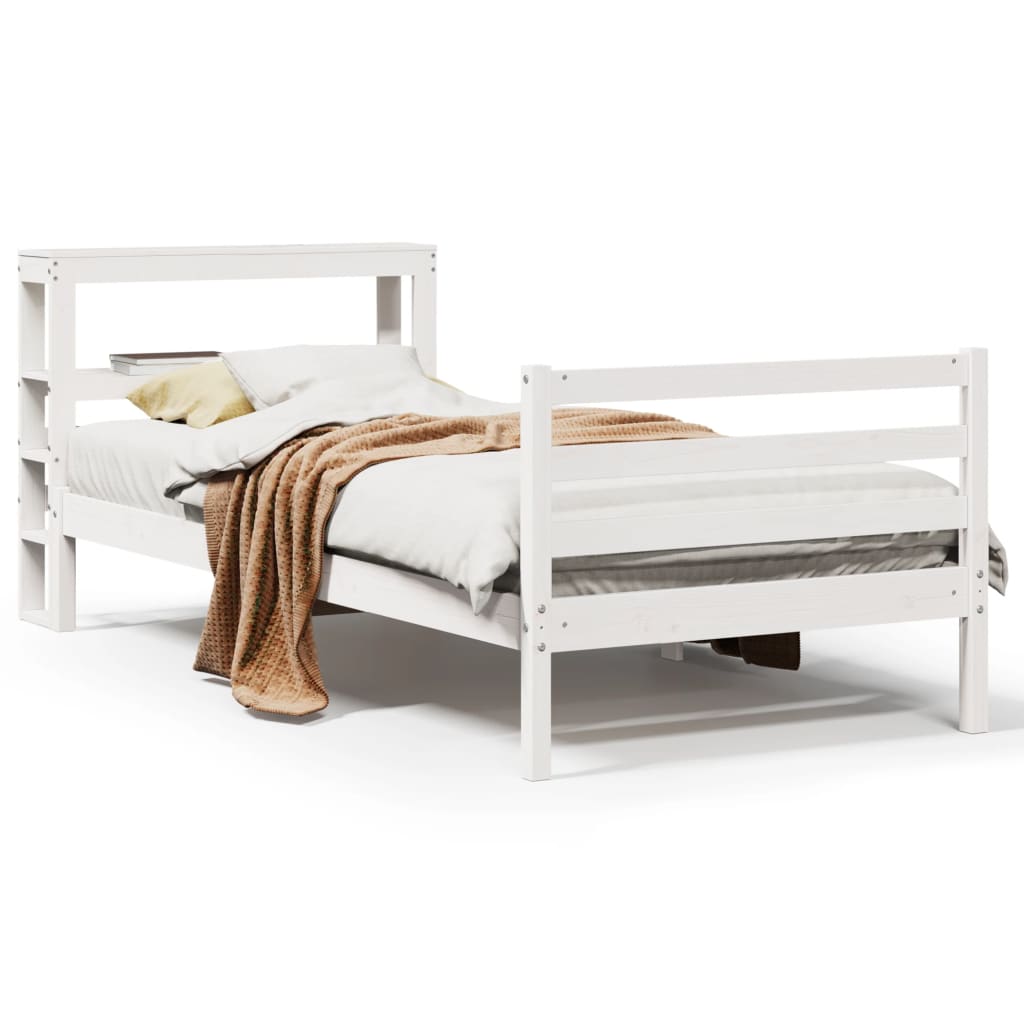 Letto senza Materasso Bianco 75x190 in Legno Massello di Pino - homemem39