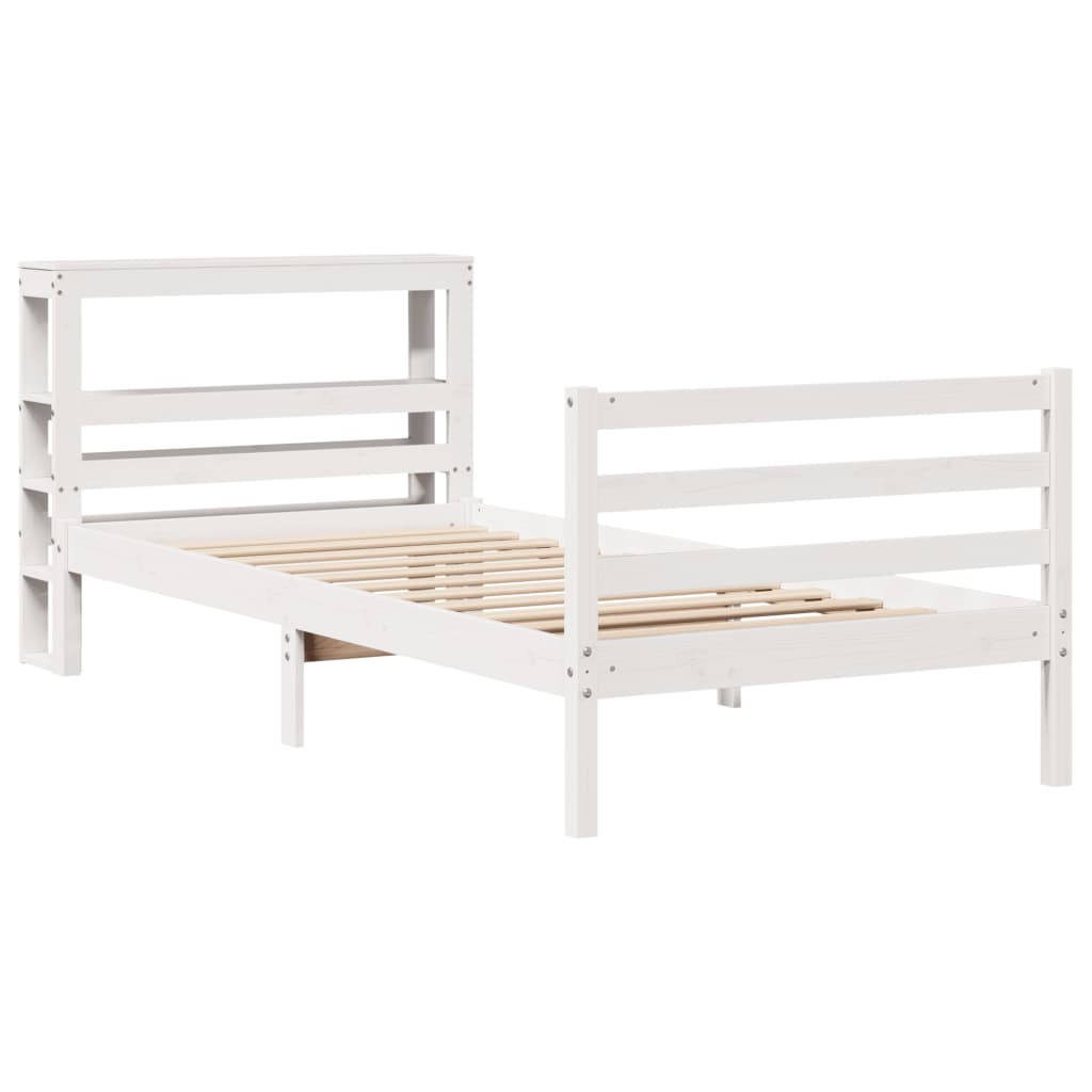 Letto senza Materasso Bianco 75x190 in Legno Massello di Pino - homemem39