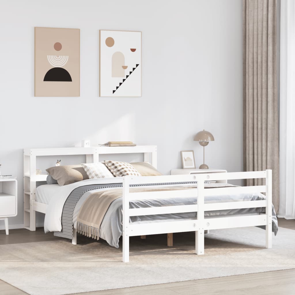 Letto senza Materasso Bianco 140x190 cm Legno Massello di Pino - homemem39