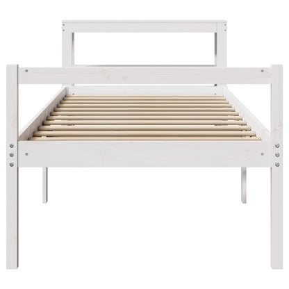 Letto Anziani con Testiera Bianco 75x190cm Legno Massello Pino | homemem39