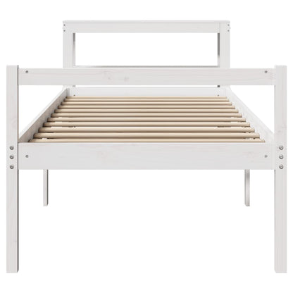 Letto Anziani con Testiera Bianco 90x190 cm Legno Massello Pino | homemem39