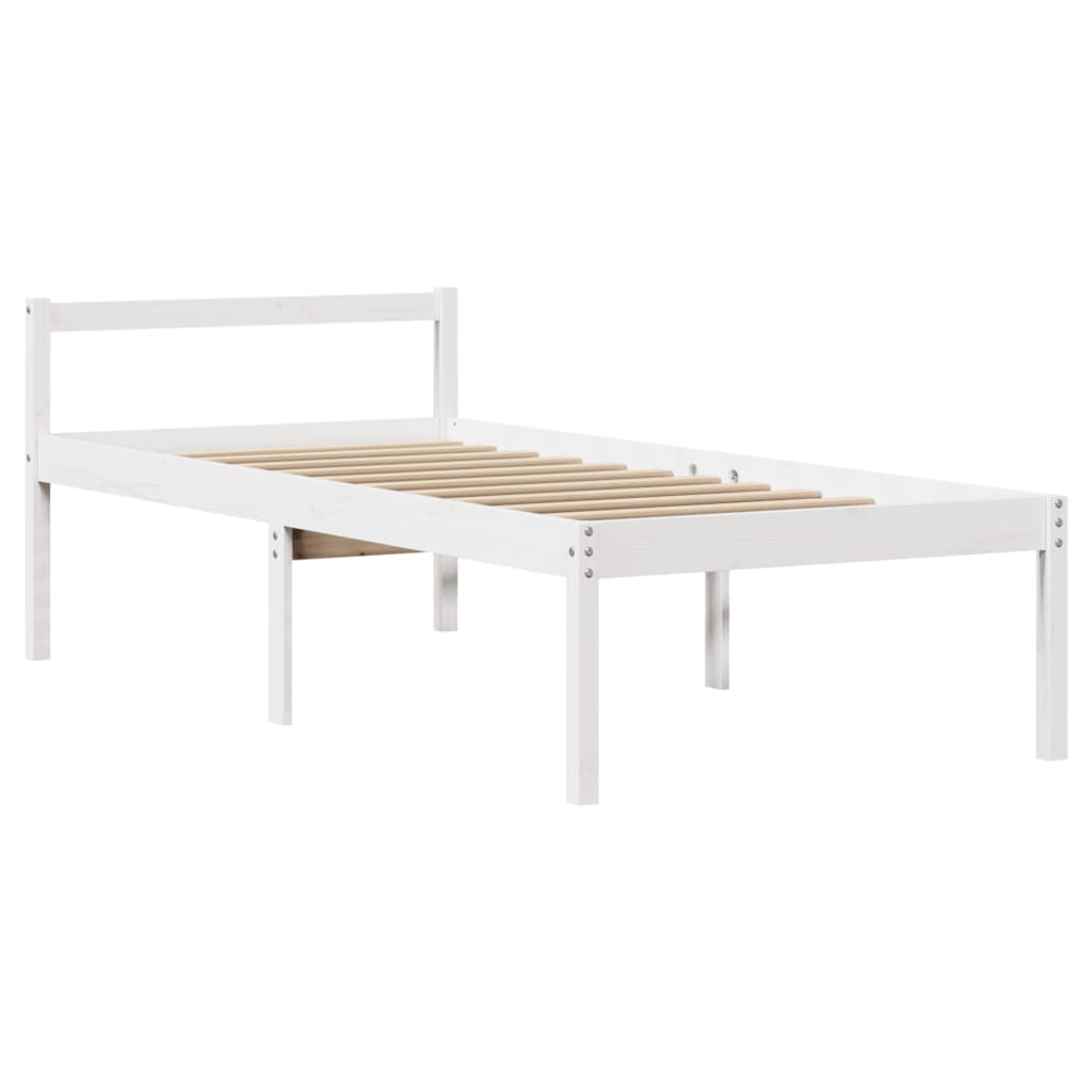 Letto Anziani con Testiera Bianco 90x190 cm Legno Massello Pino