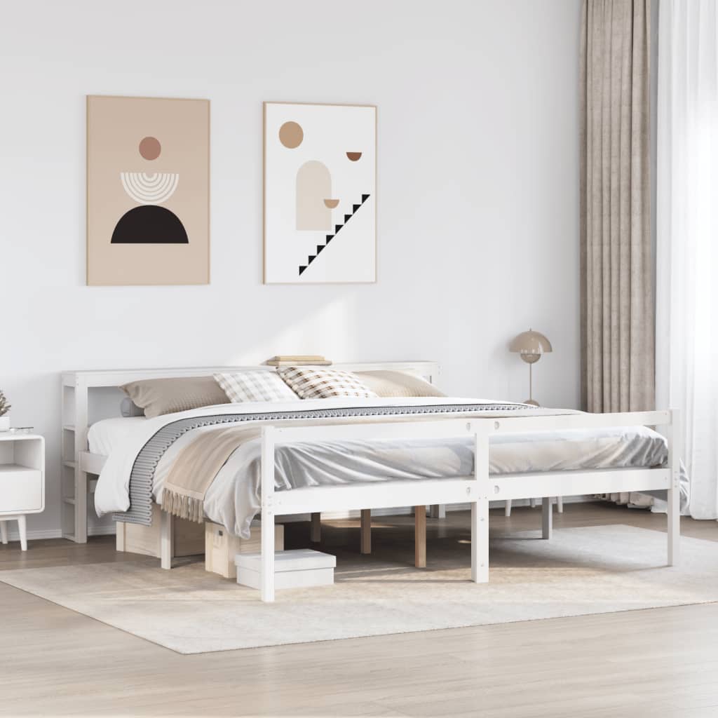 Letto Anziani con Testiera Bianco 200x200cm Legno Massello Pino