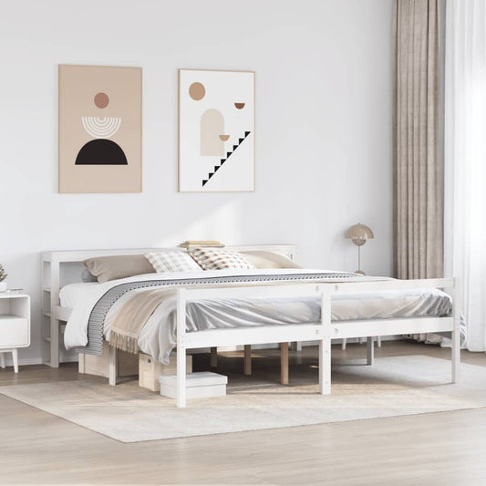 Letto Anziani con Testiera Bianco 200x200cm Legno Massello Pino