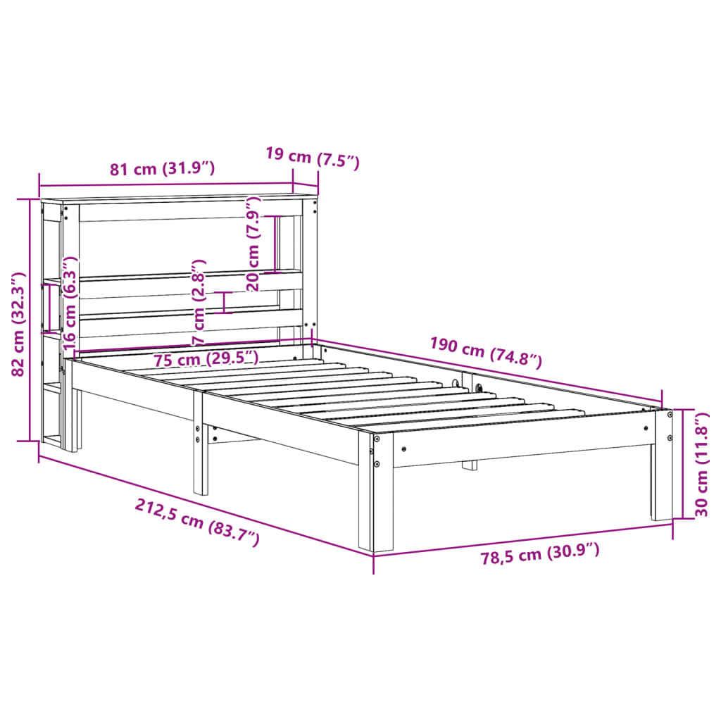 Letto senza Materasso Marrone Cera 75x190 cm in Legno di Pino | homemem39